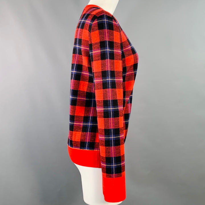 EQUIPMENT Size S Red Black Blue Wool Blend Plaid Crew Neck Pullover