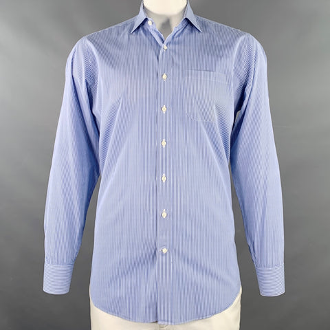 SID MASHBURN Size L Blue White Stripe Cotton One Pocket Long Sleeve Shirt