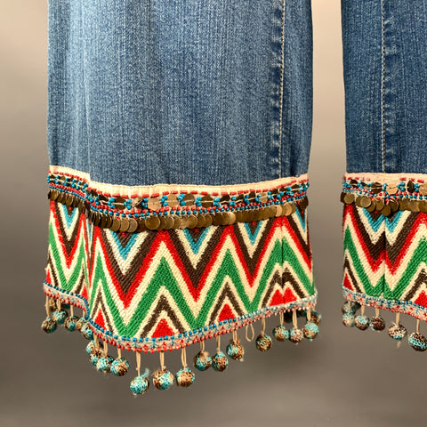 ALICE + OLIVIA Size 29 Blue Red Cotton Blend Chevron Capri Jeans