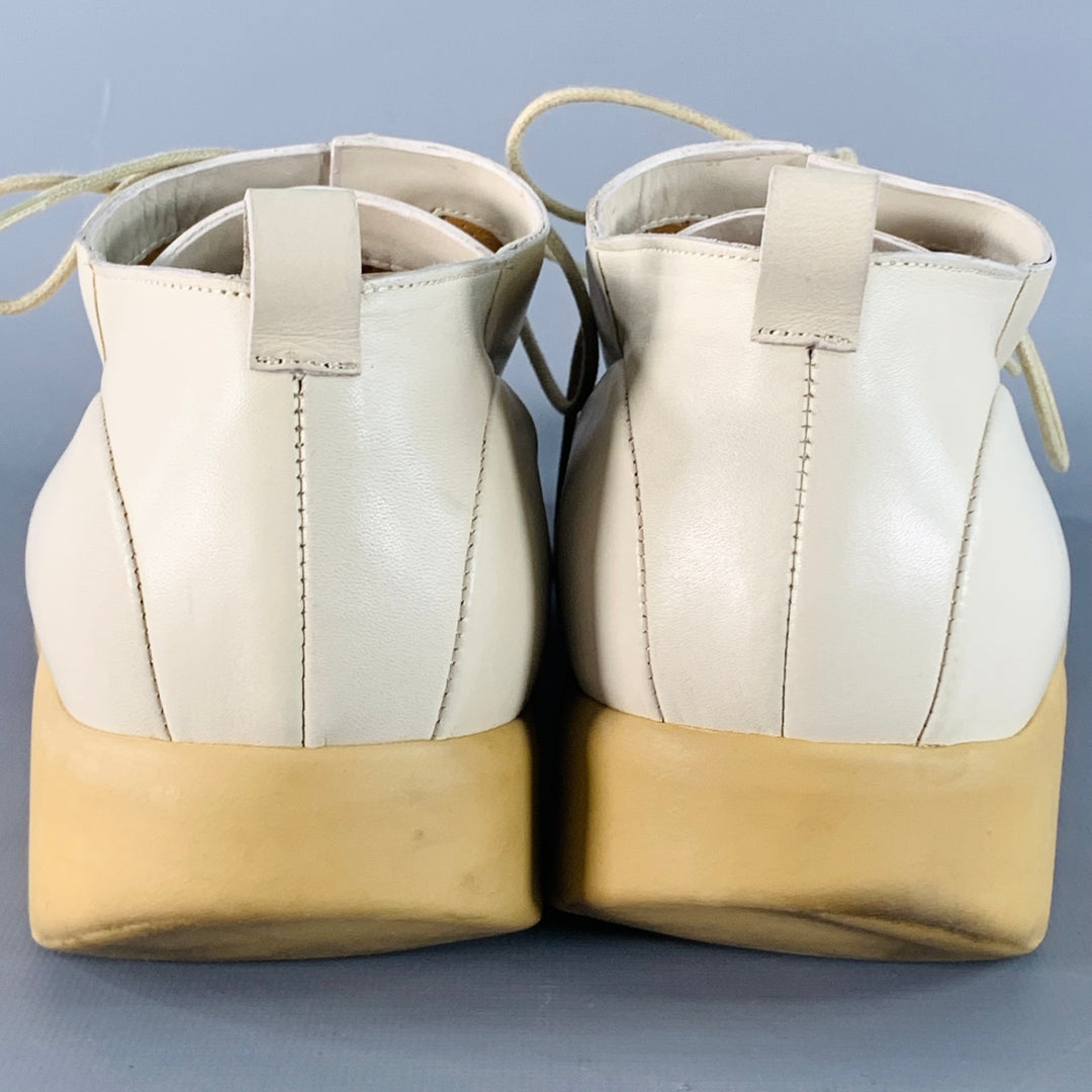CoSTUME NATIONAL Size 10 Beige Leather Square Toe Oxford Lace-Up Shoes