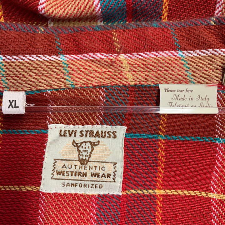 LEVI'S VINTAGE CLOTHING Size XL Red Orange Blue Plaid Cotton Long Sleeve Shirt