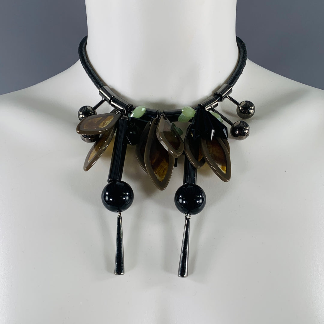 MAX MARA Black Multi Color Acetate Leather Necklace