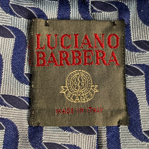 LUCIANO BARBERA Navy Blue Zig Zag Jacquard Silk Tie