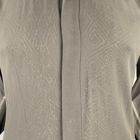 VALENTINO Size L Black Beaded Silk Blend Long Sleeve Shirt