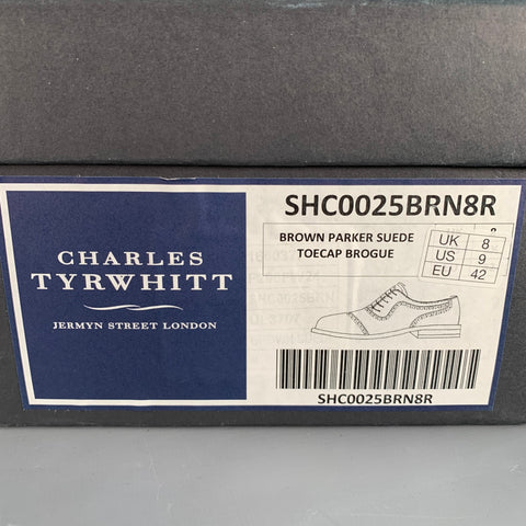 CHARLES TYRWHITT Size 9 Parker Brown Perforated Suede Oxford Lace-Up Shoes