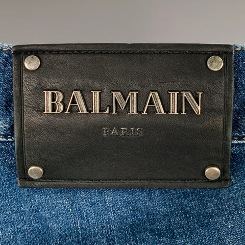 BALMAIN Size 32 Blue Cotton Blend Button Fly Jeans