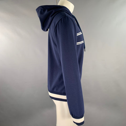 GUCCI Size M Navy White Logo Polyester Zip Up Hoodie Jacket