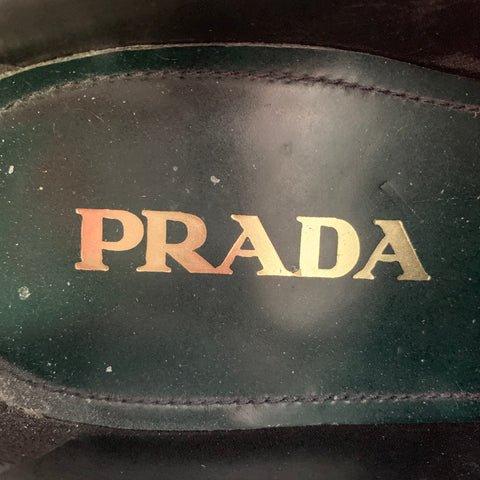 PRADA Size 6.5 Green Brown Wingtip Leather Platform Lace-Up Shoes