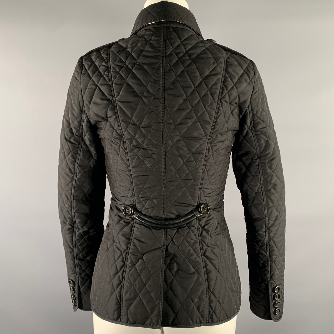 BURBERRY Size 2 Black Polyester Quilted Jacket.