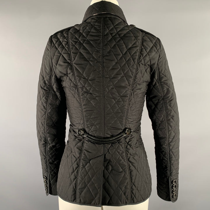 BURBERRY Size 2 Black Polyester Quilted Jacket.
