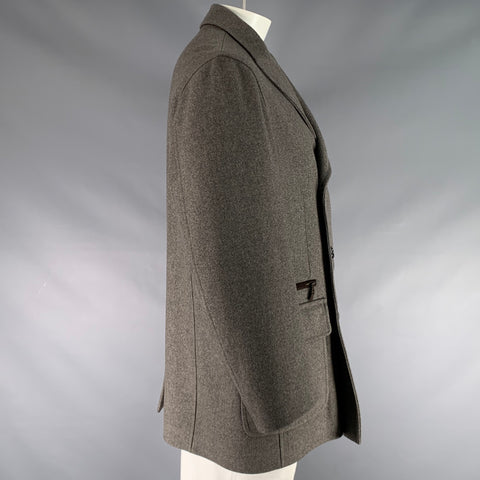 BRIONI Size XXL Grey Wool Double Breasted Coat