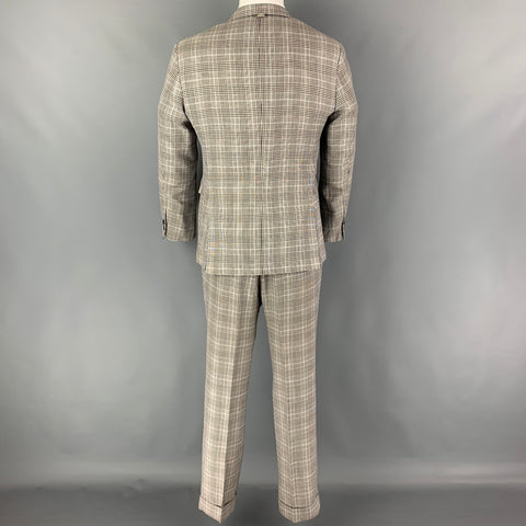 BLACK FLEECE Size 38 Black White Glenplaid Wool Blend Notch Lapel Suit