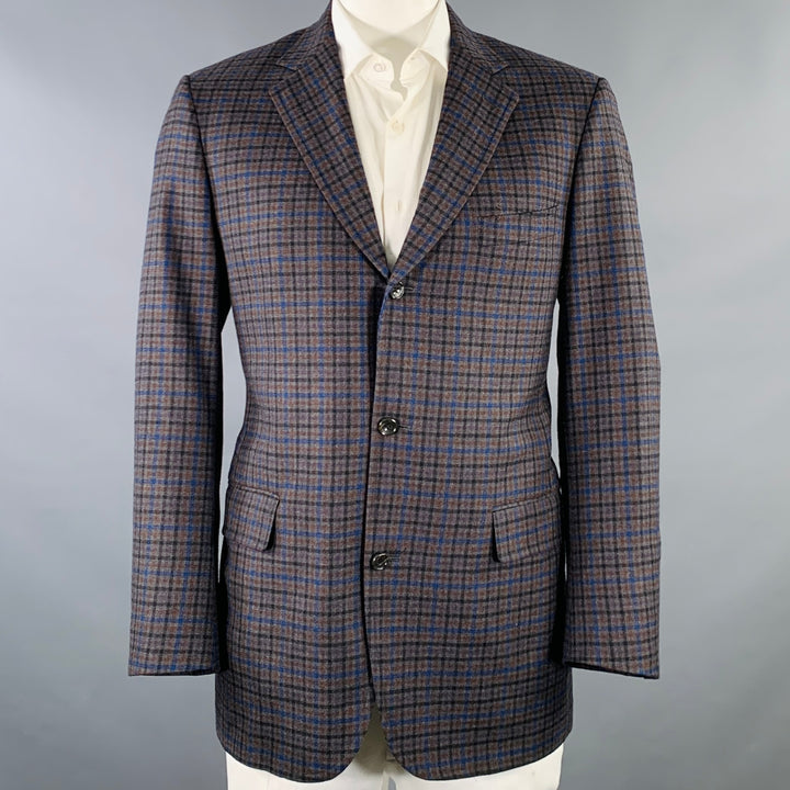 O'CONNELL'S Size 42 Grey Blue Orange Checkered Sport Coat