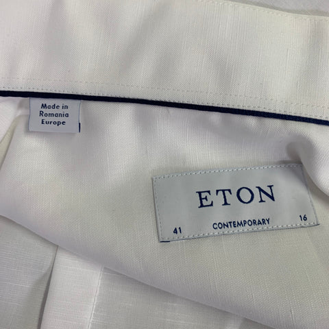 ETON Size L White Cotton Linen Long Sleeve Shirt