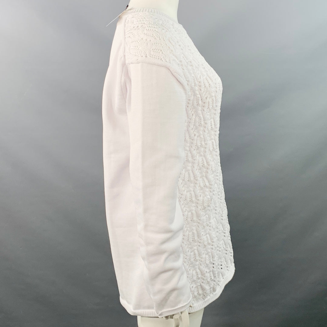 COMME des GARCONS 2022 Size L White Cable Knit Polyester Crew Neck Sweater
