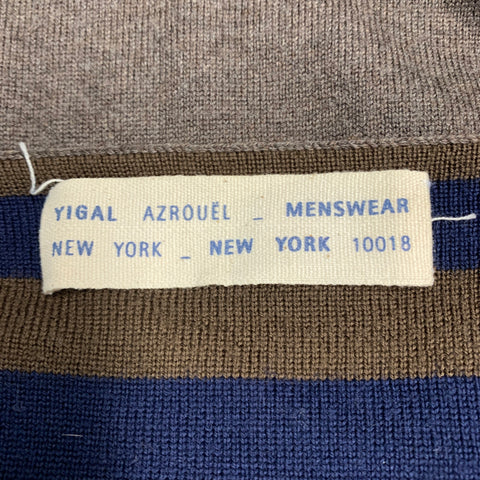 YIGAL AZROUEL Size M Brown Navy Stripe Wool Zip Up Cardigan