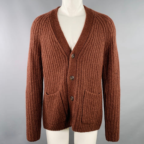 VINCE Size M Brown Rib Knit Alpaca Blend Two Pockets Cardigan