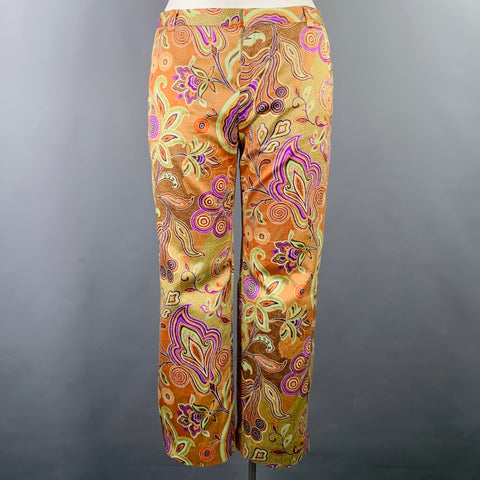 ETRO Size 14 Multi Color Cotton Paisley Flat Front Casual Pants