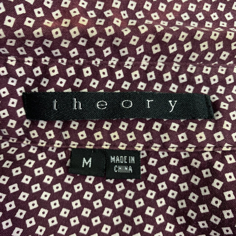 THEORY Taille M Chemise à manches longues en coton avec une poche et motifs à carreaux marron et blancs Toby P