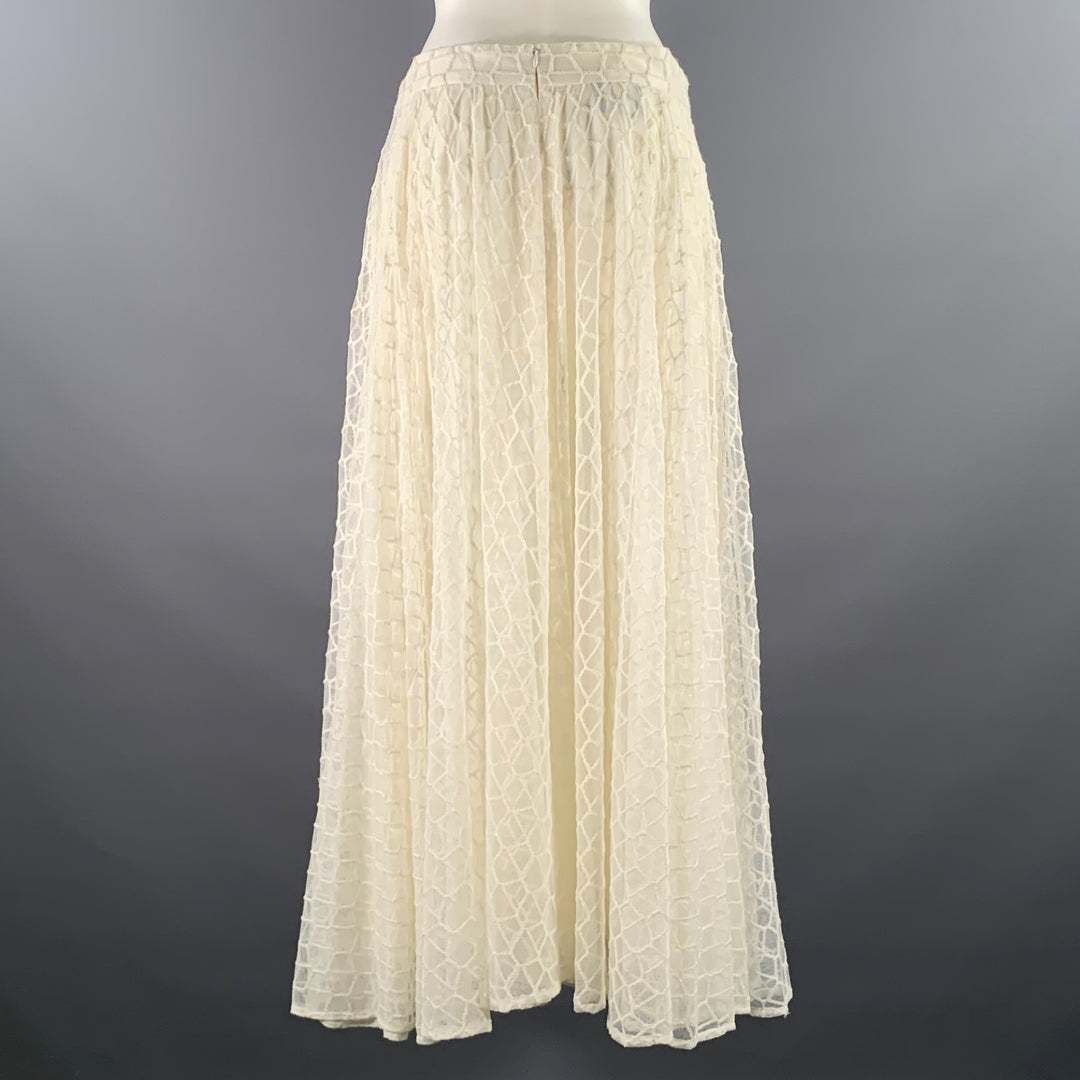 AKRIS Size 12 Cream Ivory Polyamid Wool Blend Lace Maxi Skirt