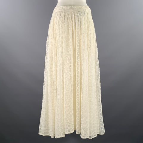 AKRIS Size 12 Cream Ivory Polyamid Wool Blend Lace Maxi Skirt