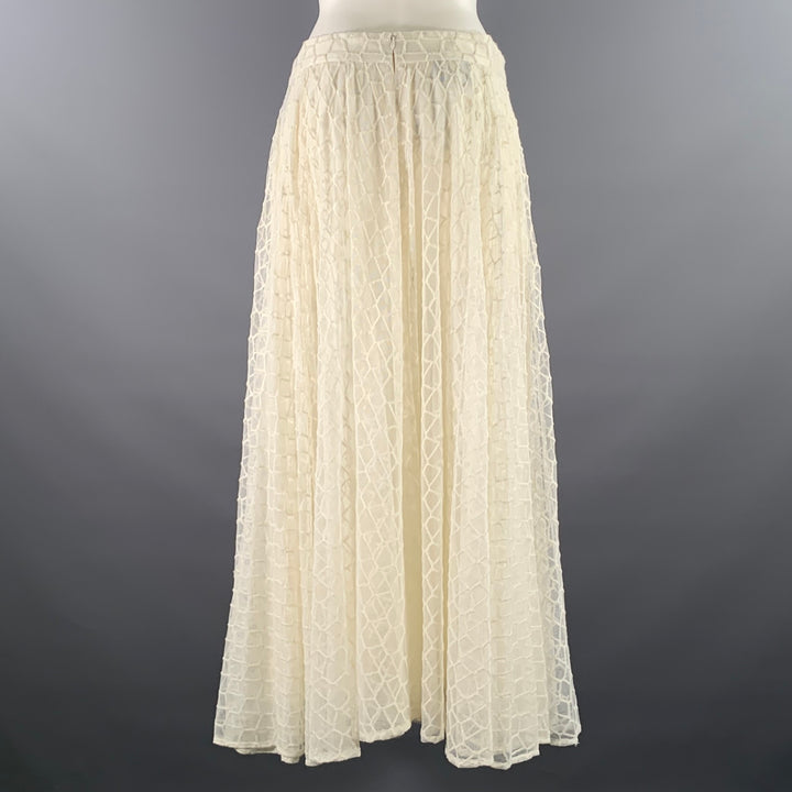 AKRIS Size 12 Cream Ivory Polyamid Wool Blend Lace Maxi Skirt