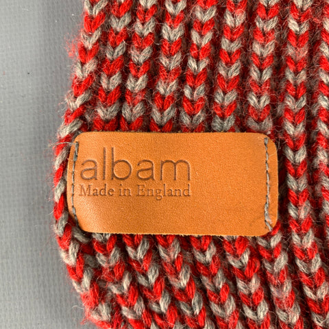 ALBAM Grey Red Knit Wool Scarf