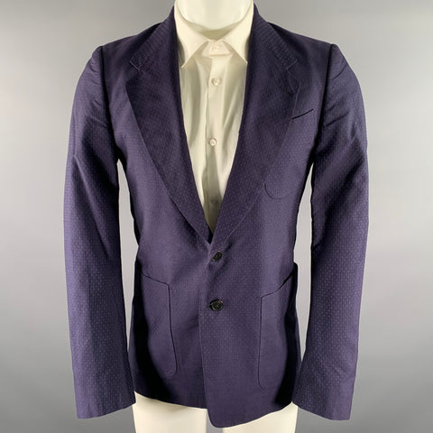 DRIES VAN NOTEN Chest Size 38 Navy Dots Cotton Silk Notch Lapel Sport Coat