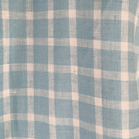 ERMENEGILDO ZEGNA Size L Light Blue White Plaid Linen Short Sleeve Shirt