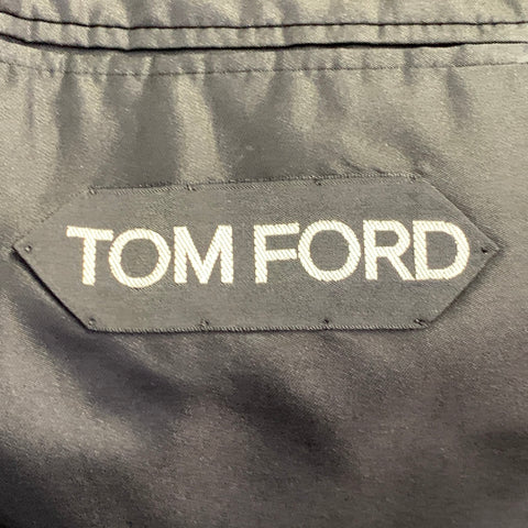 TOM FORD Size 40 Regular Black Jacquard Silk Cotton Linen Shawl Collar Tuxedo