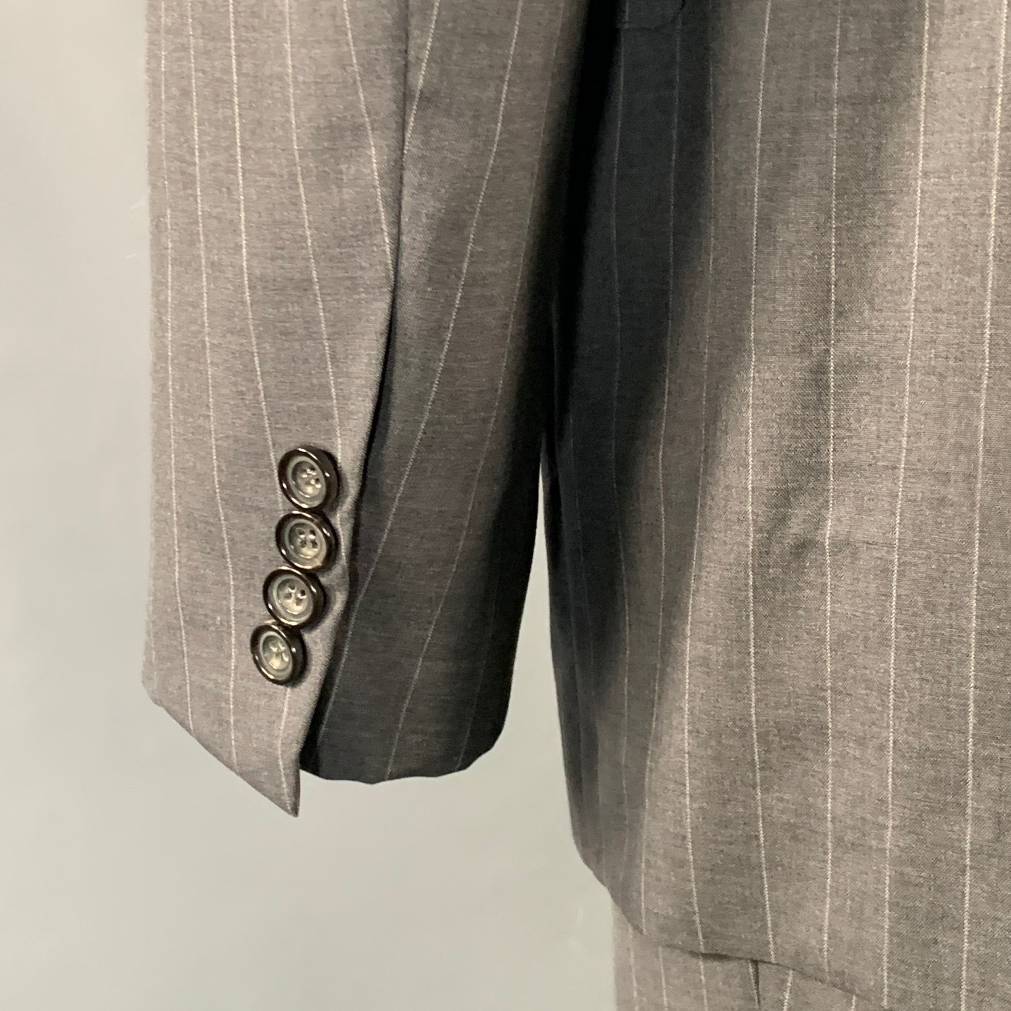 SARTORIO Size 44 Regular Grey Pinstripe Wool Notch Lapel Suit