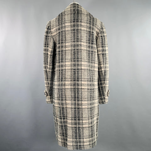 ELIE TAHARI Size S Grey Black Nylon Blend Plaid Double Breasted Coat