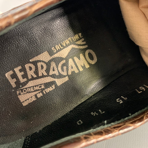 SALVATORE FERRAGAMO Size 8.5 Brown Embossed Leather Slip On Loafers