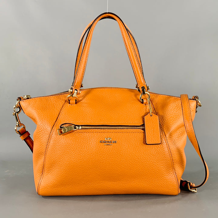 COACH Prairie Satchel Orange Gold Pebble Grain Leather Handbag