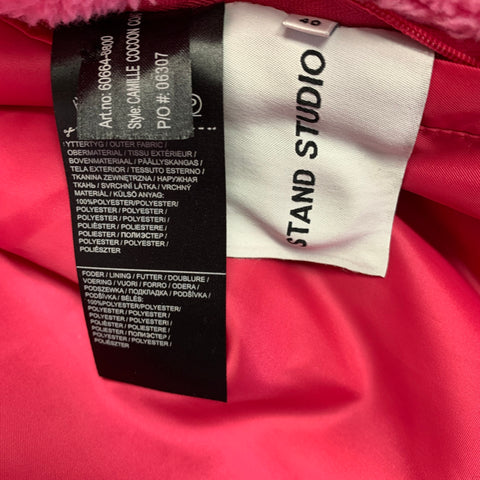 STAND STUDIO Size L Pink Polyester Textured Faux Fur Snaps Coat