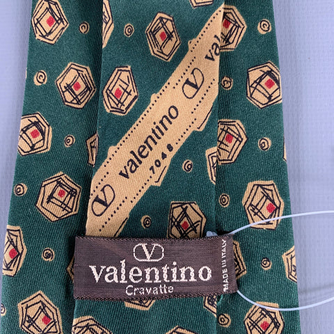 VALENTINO Green Beige Dots Silk Tie
