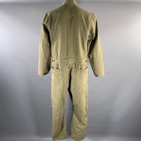 RRL by RALPH LAUREN Size XL Green Herringbone Cotton Boiler Flight Jumpsuit