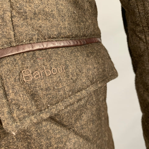 BARBOUR Size L Brown Olive Quilted Polyester Single Breasted Jacket