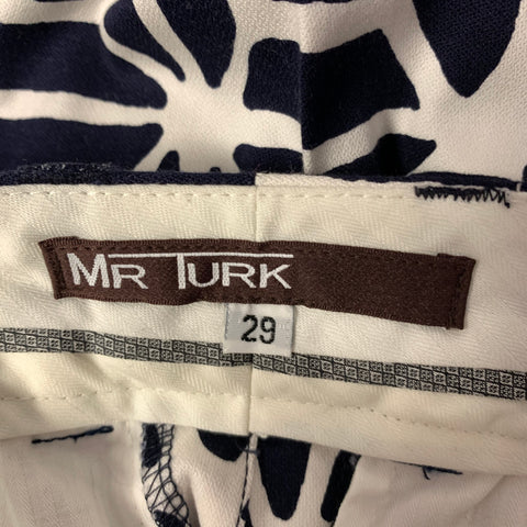 MR TURK Size 30 White Navy Tile Print Cotton Blend Slim Dress Pants