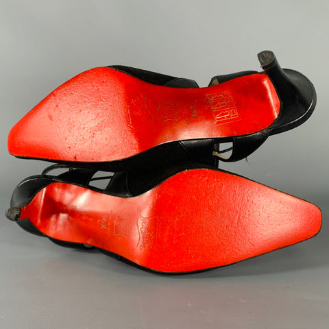 CHRISTIAN LOUBOUTIN Size 6.5 Black Leather Ankle Strap Heels Pumps