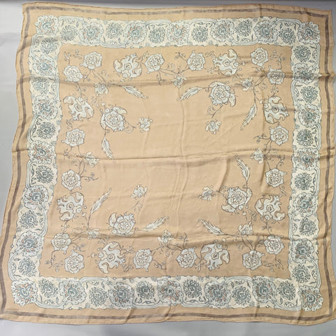 GIORGIO ARMANI Tan Blue Floral Silk Scarf Shawl