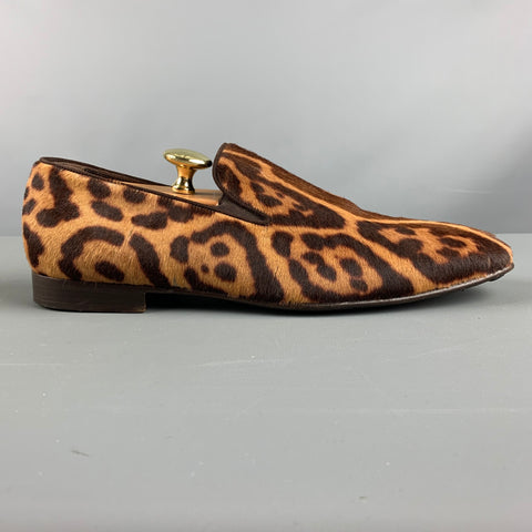 YVES SAINT LAURENT Size 8 Brown Tan Animal Print Leather Slip On Loafers
