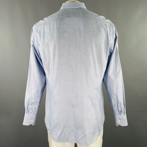 BALLANTYNE Size L Navy White Checkered Cotton Long Sleeve Shirt