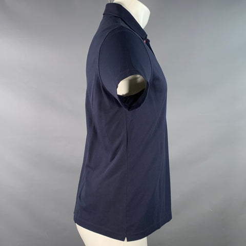 MONCLER Size M Navy Cotton Blend One Pocket Contrast Trim Polo