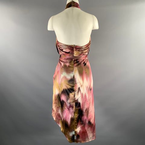 BADGLEY MISCHKA Size 4 Pink Mauve Polyester Spandex Brush Strokes Halter Dress