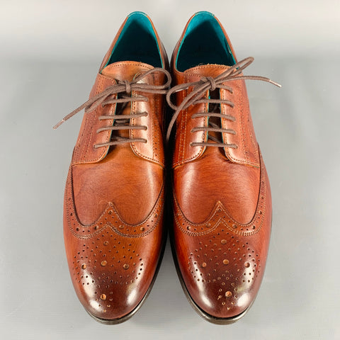 TED BAKER Size 10 Larriy Brown Perforated Leather Wingtip Lace-Up Shoes