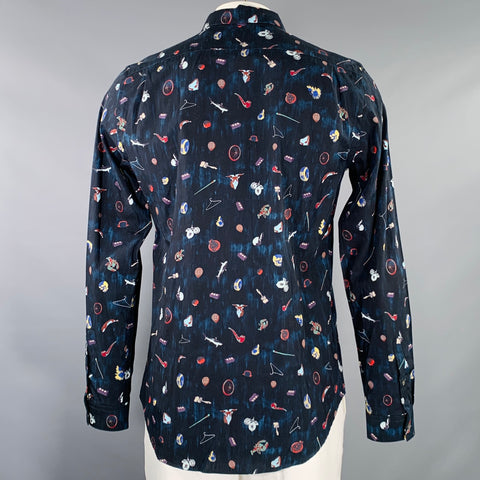 PS by PAUL SMITH Taille L Noir Multicolore Imprimé Graphique Coton Chemise Manches Longues
