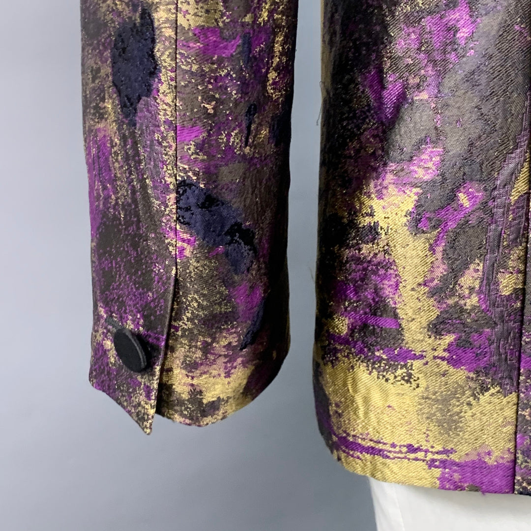 VERSACE Size 44 Black Gold Purple Abstract Silk Blend Shawl Collar Sport Coat