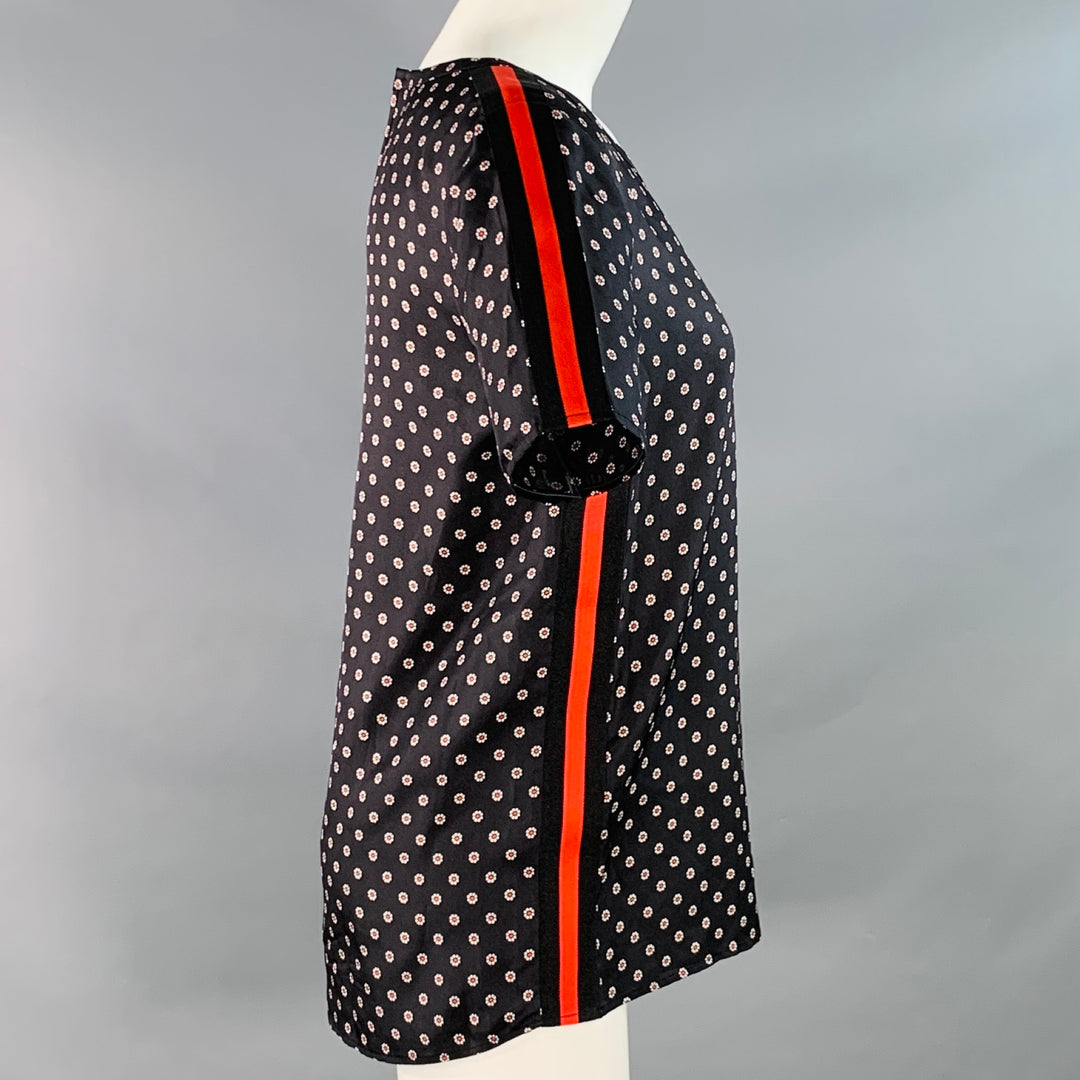 THE KOOPLES Size S Black Red White Silk Floral Short Sleeve Casual Top