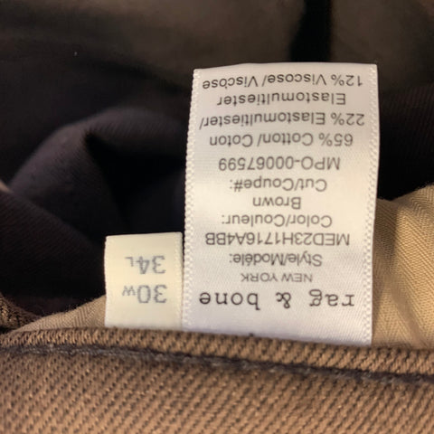RAG & BONE Jean en mélange de coton sergé marron coupe droite cinq poches taille 30